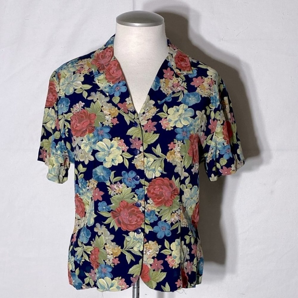 Vintage Braemar Floral Button Up Blouse L Cottagecore Grannycore